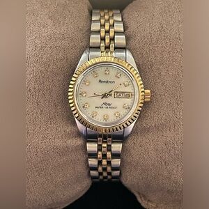 Armitron ladies pearl face vintage with crystals watch